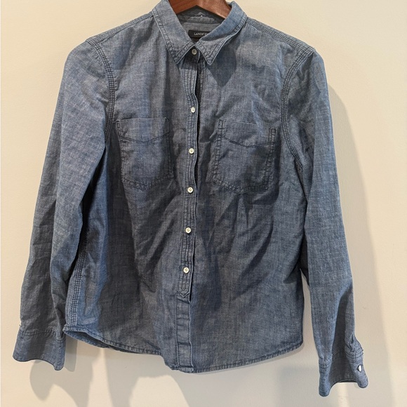 Lands' End Tops - Lands' End Women’s Casual Blue Button Down Denim Shirt Size 12P